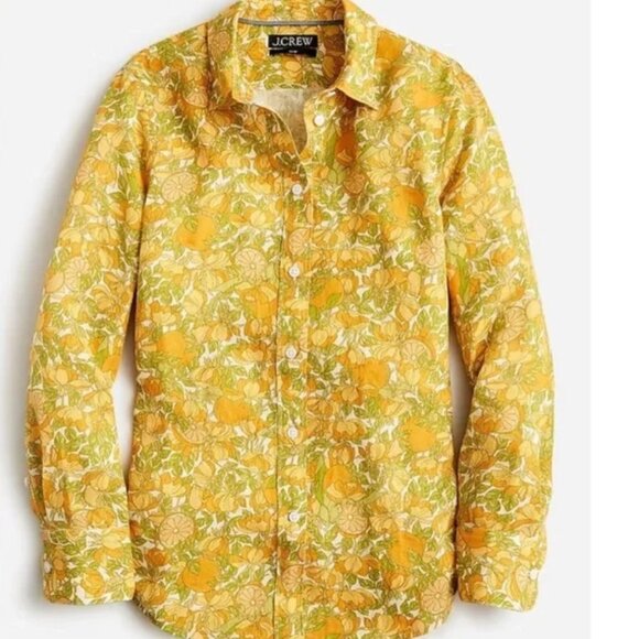 J. Crew Linen Slim Fit Shirt Limone Print Size 0 NWT Button Front Cottagecore - Picture 1 of 11